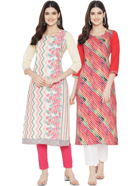 

Ethnic basket Women Pack of 3 Printed Kurtas, Red