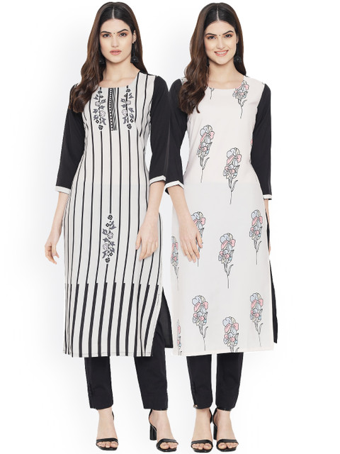 

Ethnic basket Women Pack Of 2 Black & White Printed Crepe Kurta