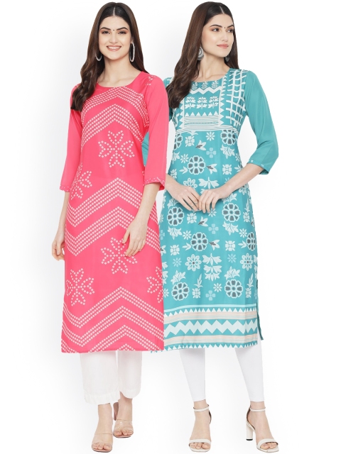 

Ethnic basket Women Multicoloured Pack of 2 Ethnic Motifs Crepe Kurta, Multi