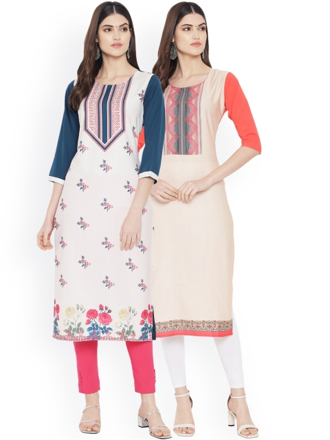 

Ethnic basket Women Multicoloured Floral Embroidered Thread Work Floral Crepe Kurta, Multi