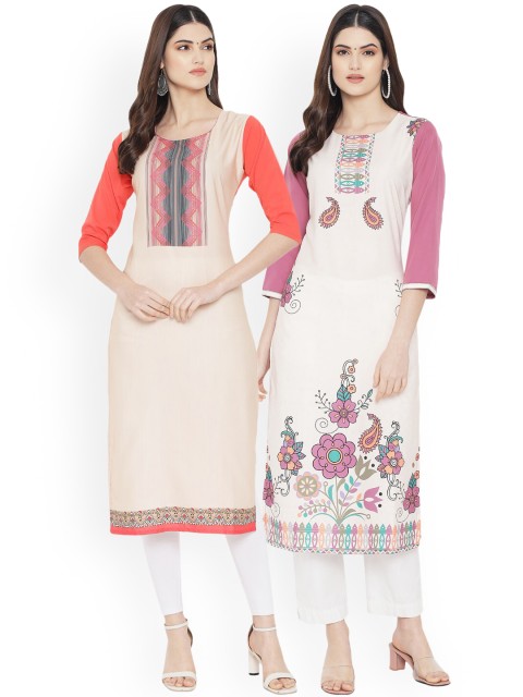 

Ethnic basket Woman Pack of 2 Multicoloured Floral Printed Crepe Kurta, Multi
