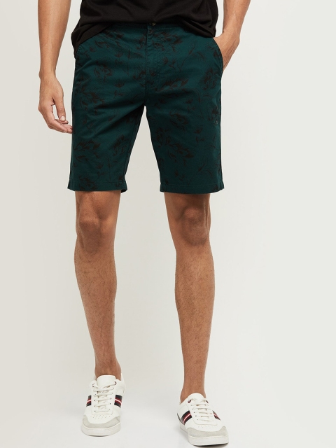 

max Men Green Floral Printed Pure Cotton Shorts