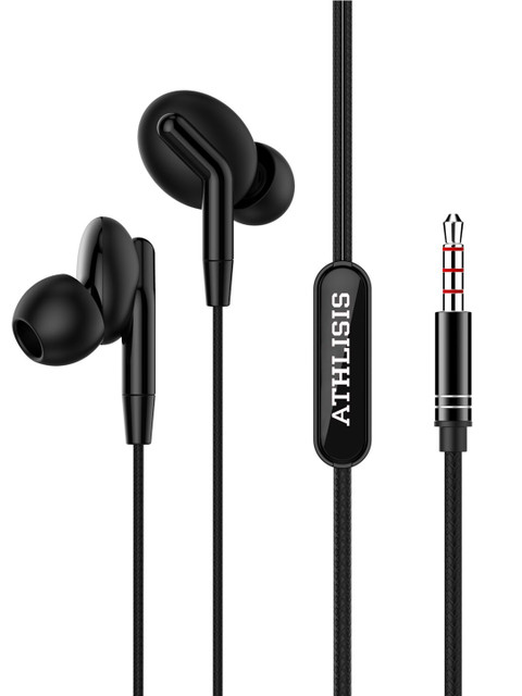 

ATHLISIS Black Wired In-Ear Headphones With Mic