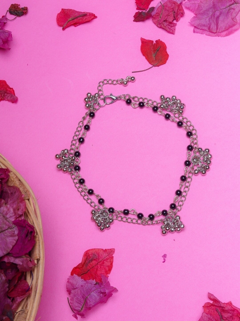 

DIVA WALK Silver-Plated & Black Beaded Anklet