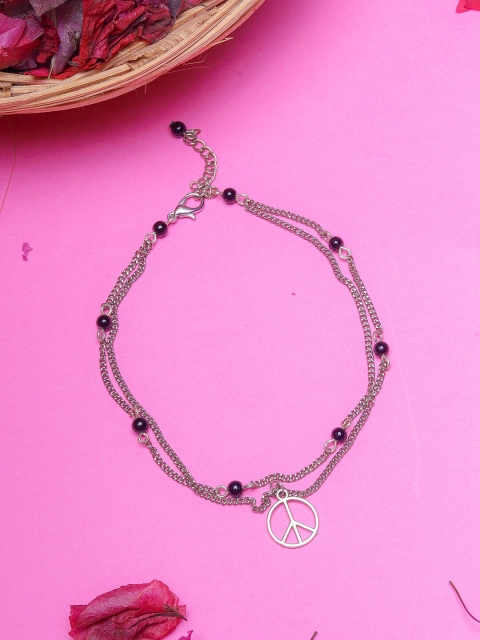 

DIVA WALK Silver-Plated & Black Beaded Anklet