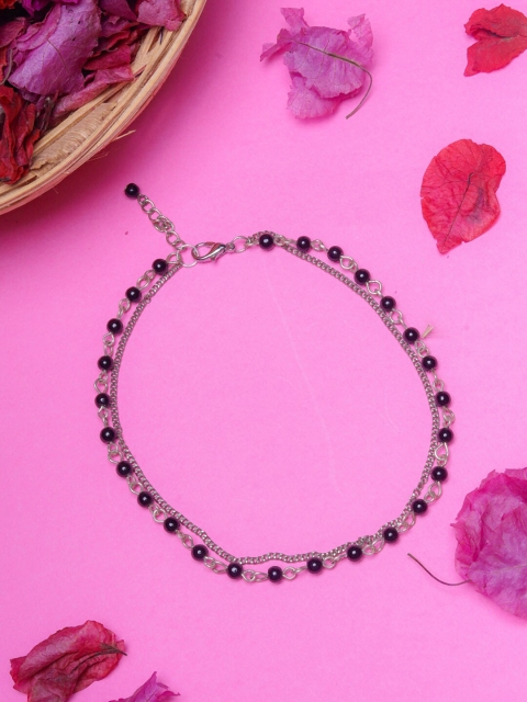 

DIVA WALK Silver-Plated & Black Beaded Anklet