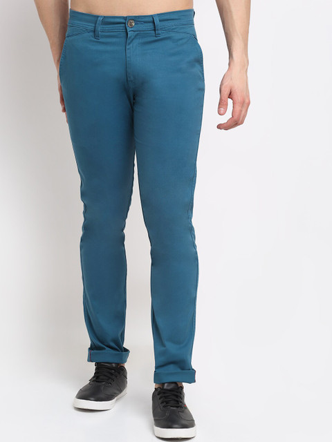 

La Mode Men Turquoise Blue Smart Slim Fit Chinos Trousers