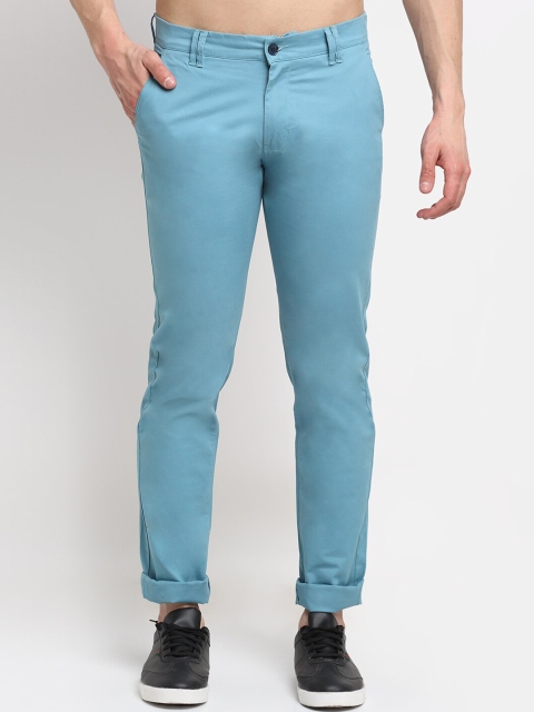 

La Mode Men Turquoise Blue Solid Smart Slim Fit Regular Trousers