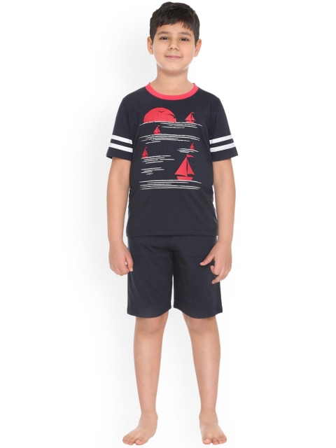 

Kanvin Boys Navy Blue & Red Printed Pure Cotton Night suit