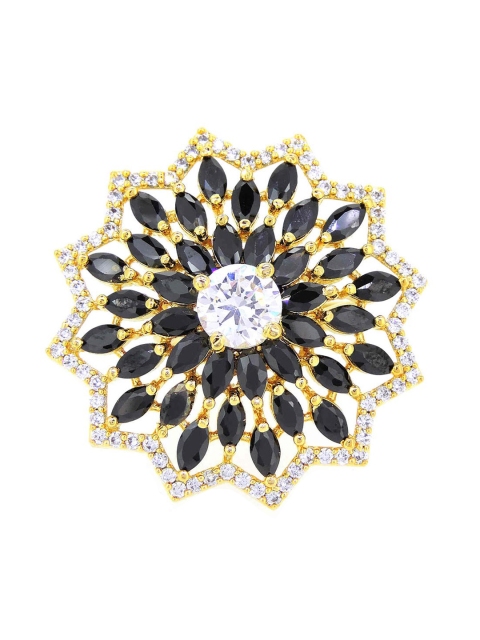 

Tistabene Gold-Toned Black & White Stone-Studded Adjustable Cocktail Finger Ring