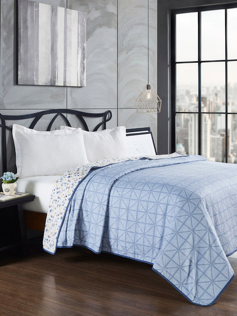 

Trident Blue & Yellow Floral AC Room 110 GSM Reversible Cotton Double Bed Dohar