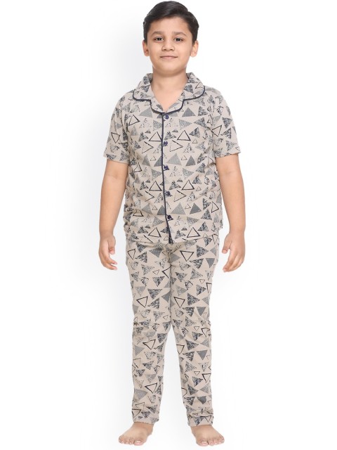 

Kanvin Boys Grey & Blue Printed Cotton Night suit