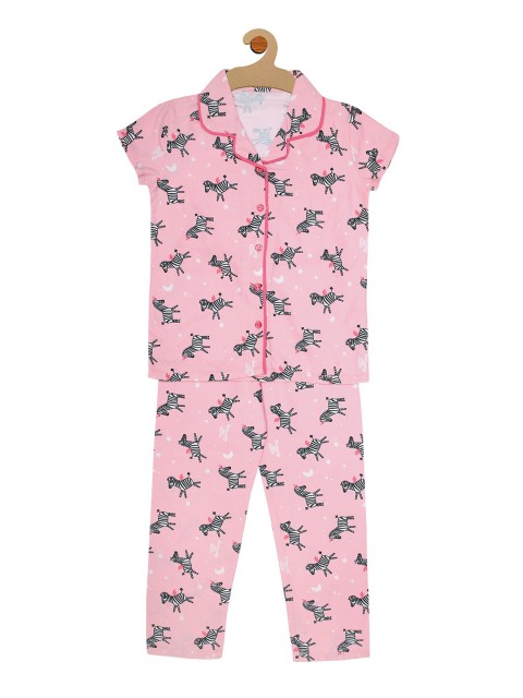 

Kanvin Girls Pink & Black Printed Pure Cotton Night suit