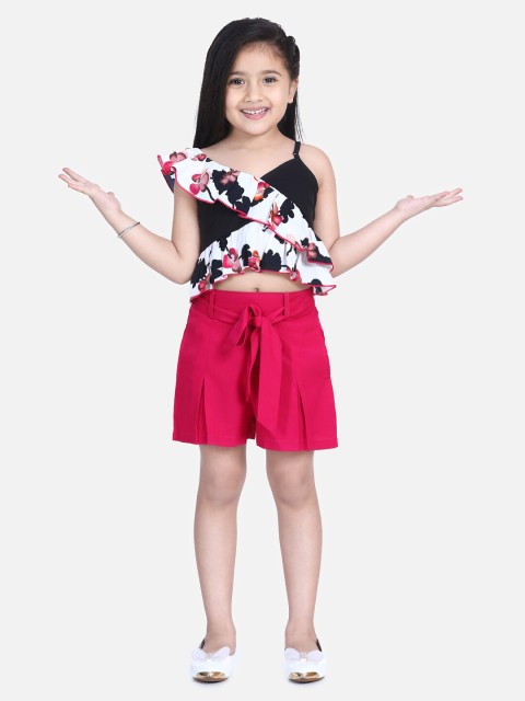 

naughty ninos Girls Black & Pink Printed Top with Shorts