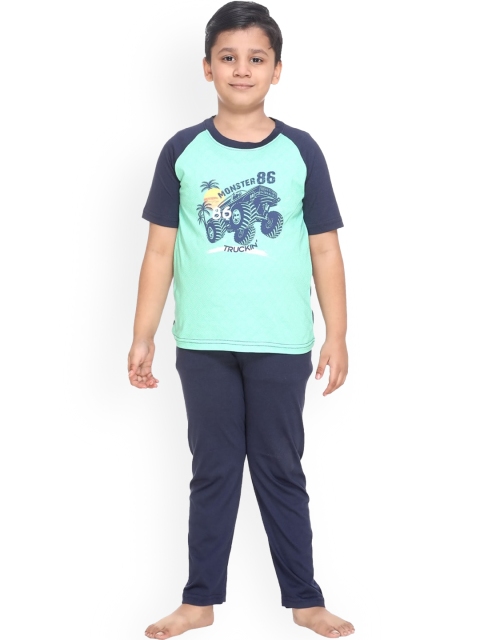 

Kanvin Boys Navy Blue & Yellow Printed Cotton Night suit
