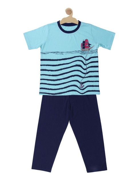 

Kanvin Boys Blue Striped Pure Cotton Night Suit