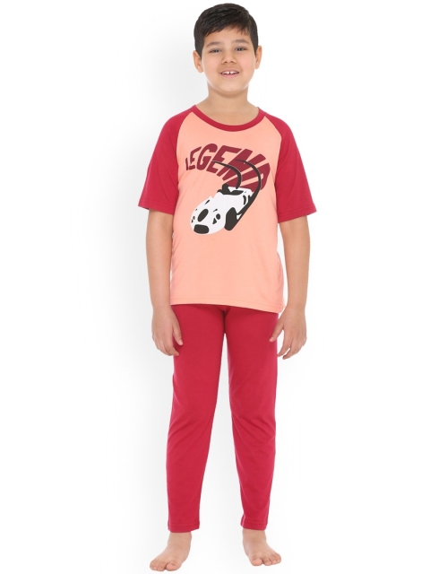 

Kanvin Boys Peach-Coloured & Red Printed Pure Cotton Night suit