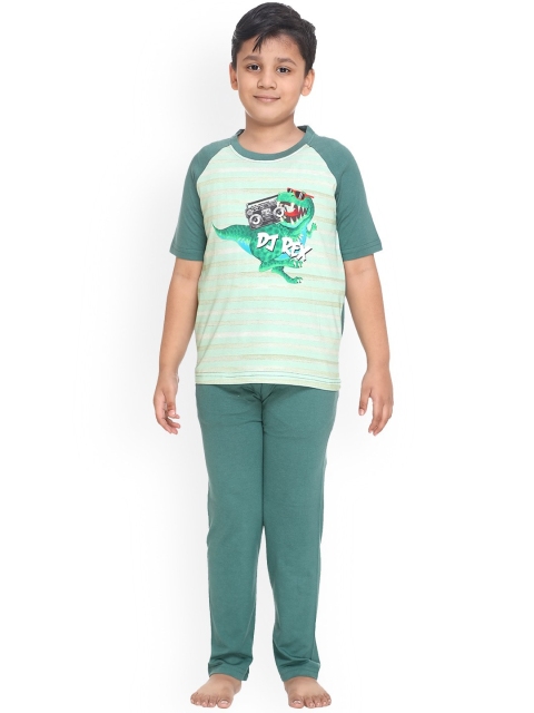 

Kanvin Boys Green & Turquoise Blue Printed Pure Cotton Night Suit