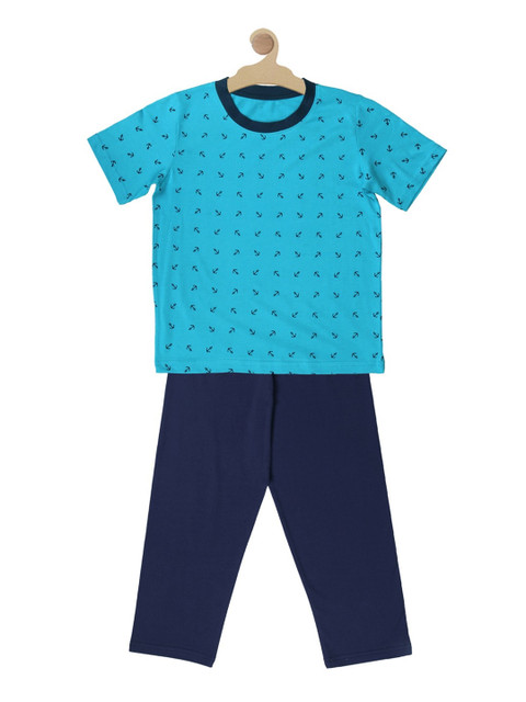

Kanvin Boys Blue Printed Pure Cotton Night suit