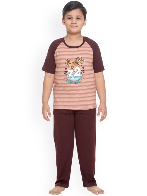 

Kanvin Boys Brown & Blue Striped Pure Cotton Night suit