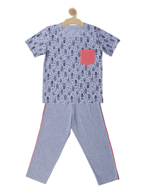 

Kanvin Boys Grey Printed Pure Cotton Night suit