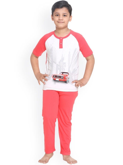 

Kanvin Boys Red & White Printed Pure Cotton Night suit