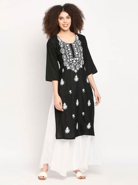 

Ira Soleil Black & White Ethnic Motifs Embroidered Straight Kurti