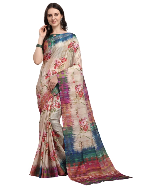 

VENISA Orange & Green Floral Zari Silk Blend Bagh Saree