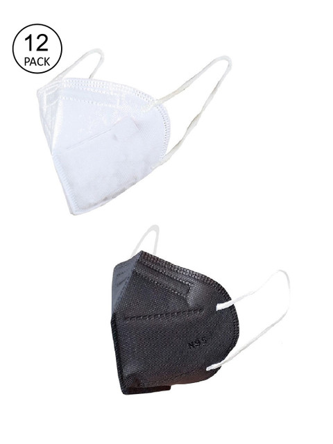 

OOMPH Pack Of 12 Black & White Solid 5-Ply Outdoor Anti-Pollution Reusable N95 Masks