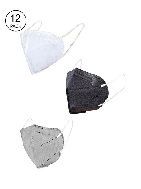 

OOMPH Unisex Pack of 12 5-Ply Reusable Anti-Pollution KN95 Face Masks, Black