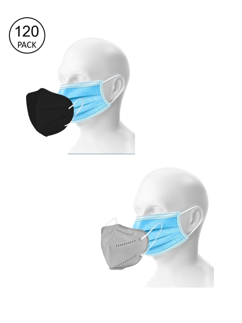 

OOMPH Pack Of 120 Blue & Black Disposable 3-Ply KN95 Double Masks