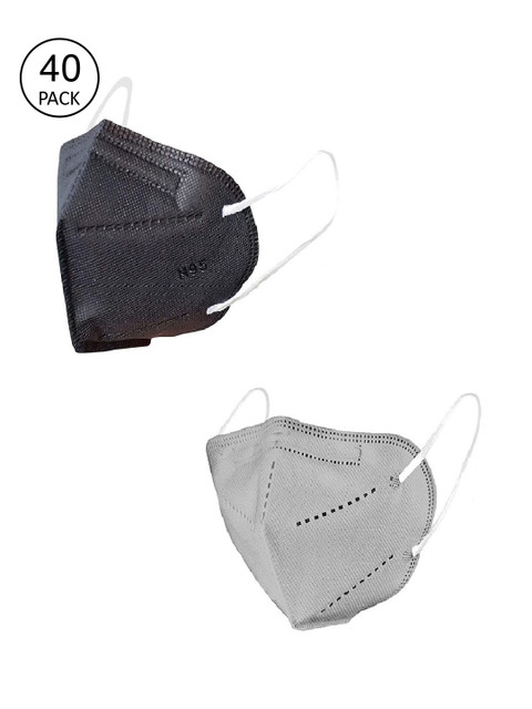 

OOMPH Unisex Pack Of 40 Solid 5-Ply Outdoor Anti-Pollution Reusable N95 Masks, Black