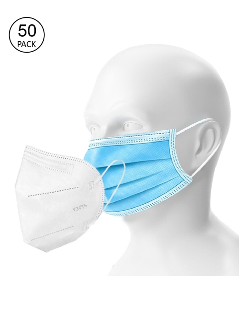 

OOMPH Pack Of 62 Blue & White Solid 5-Ply Anti-Pollution Reusable N95 & Disposable Masks