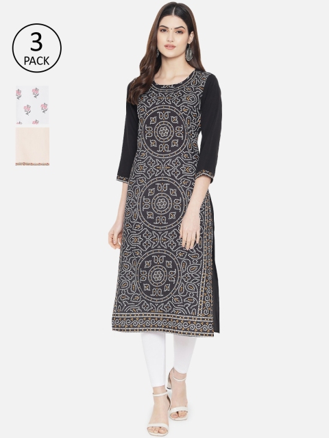 

7Threads Women Multicoloured Geometric Printed Thread Work Crepe Kurta, Multi
