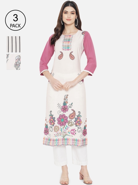 

7Threads Women Multicoloured Floral Embroidered Keyhole Neck Crepe Kurta, Multi