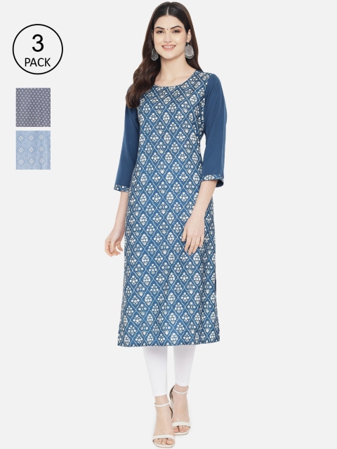 

7Threads Women Multicoloured Geometric Printed Mirror Work Crepe Kurta, Multi