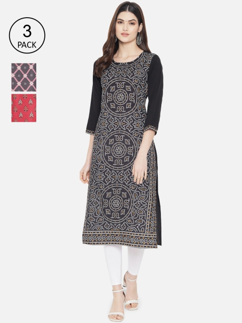

7Threads Women Multicoloured Geometric Printed Thread Work Crepe Kurta, Multi