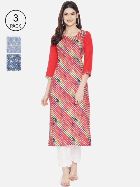

7Threads Women Multicoloured Striped Mirror Work Crepe Kurta, Multi