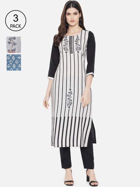 

7Threads Pack of 3 Women Ethnic Motifs Printed Crepe Kurta, Multi