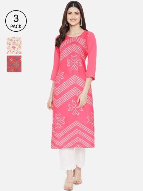 

7Threads Women Multicoloured Geometric Printed Keyhole Neck Crepe Kurta, Multi
