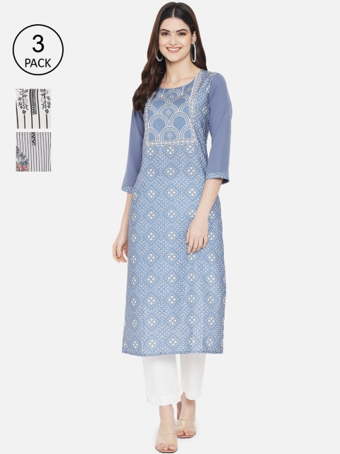 

7Threads Women Multicoloured Geometric Printed Mirror Work Crepe Kurta, Multi