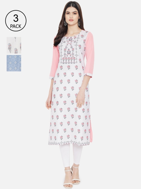 

7Threads Pack of 3 Women Ethnic Motifs Printed Crepe Kurta, Multi