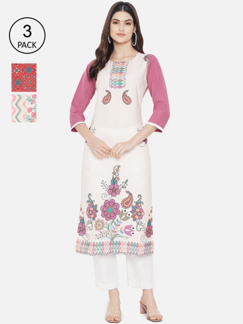 

7Threads Woman Multicoloured Ethnic Motifs Printed Crepe Kurta, Multi