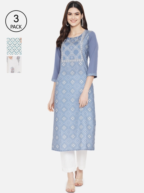 

7Threads Women Multicoloured Ethnic Motifs Printed Thread Work Crepe Kurta, Multi