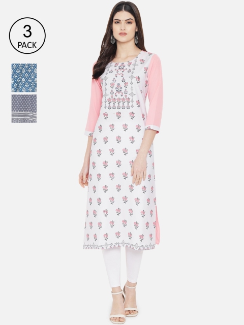 

7Threads Women Pack of 3 Digital Printed Crepe Kurta, Multi