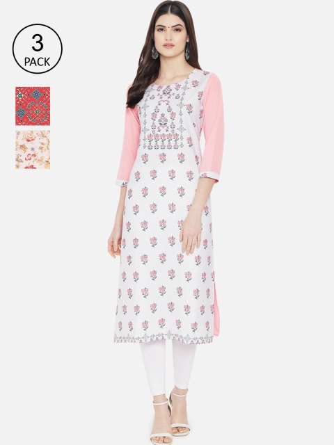 

7Threads Pack of 3 Women Ethnic Motifs Printed Crepe Kurta, Multi