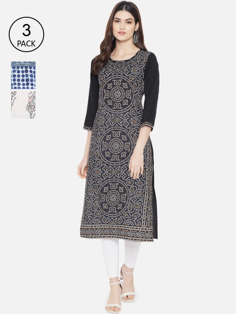 

7Threads Women Multicoloured Geometric Printed Thread Work Crepe Kurta, Multi