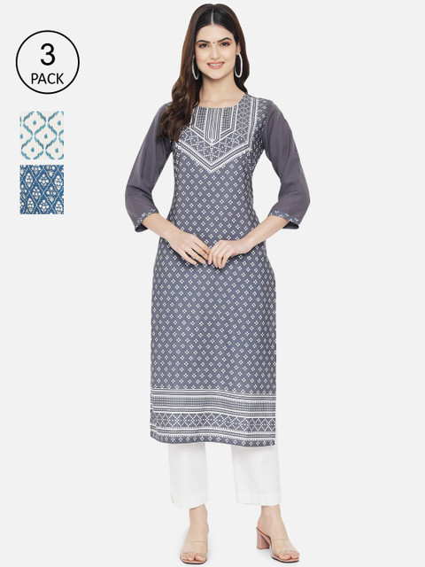

7Threads Women Multicoloured Ethnic Motifs Printed Thread Work Crepe Kurta, Multi
