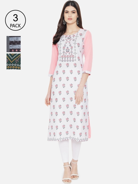 

7Threads Women Pack of 3 Digital Printed Crepe Kurta, Multi