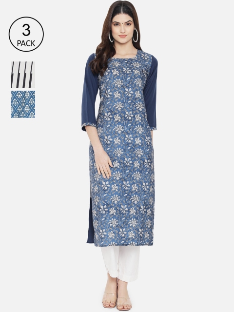 

7Threads Women Multicoloured Floral Printed Thread Work Crepe Kurta, Multi